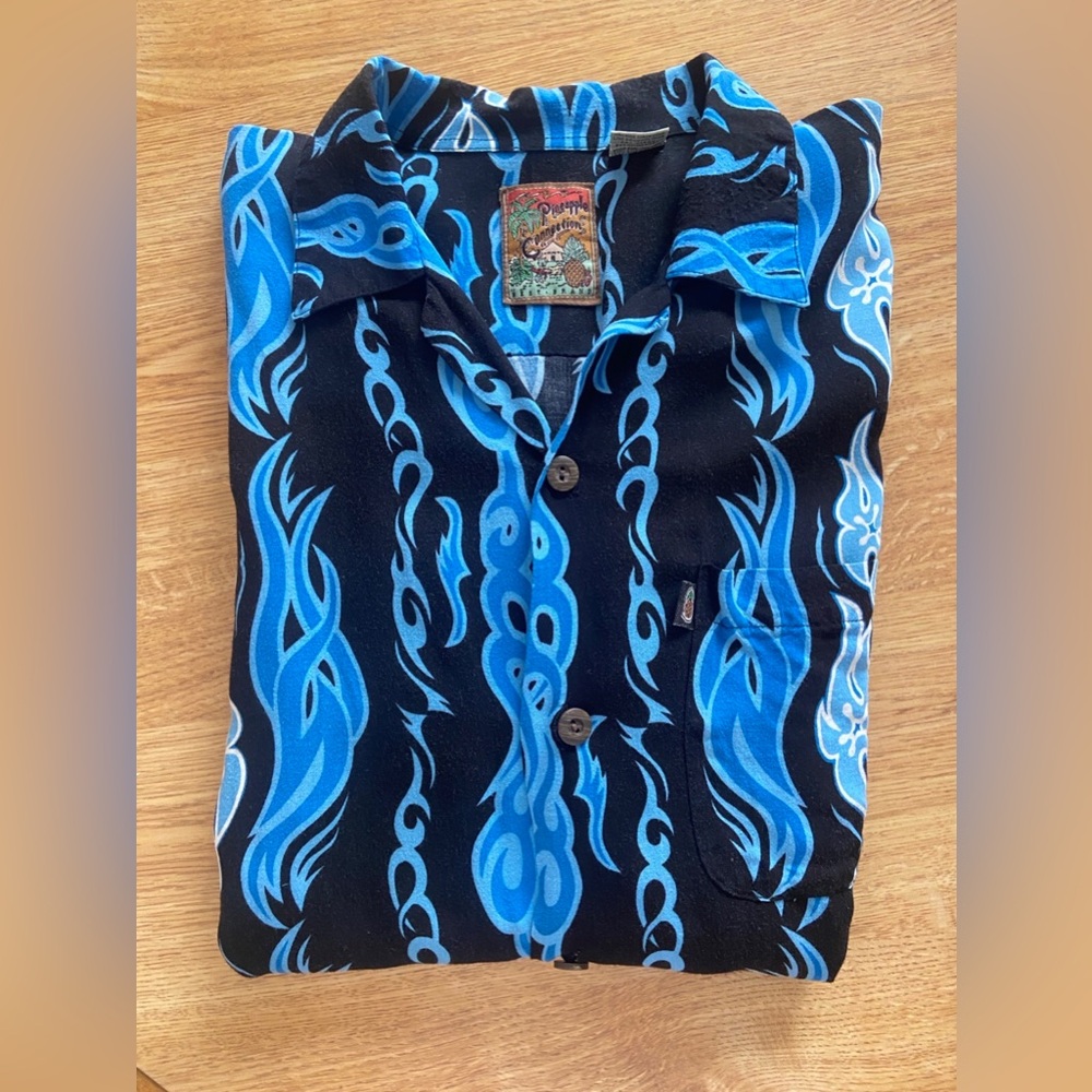 Y2K Blue Flames Button Down - Small